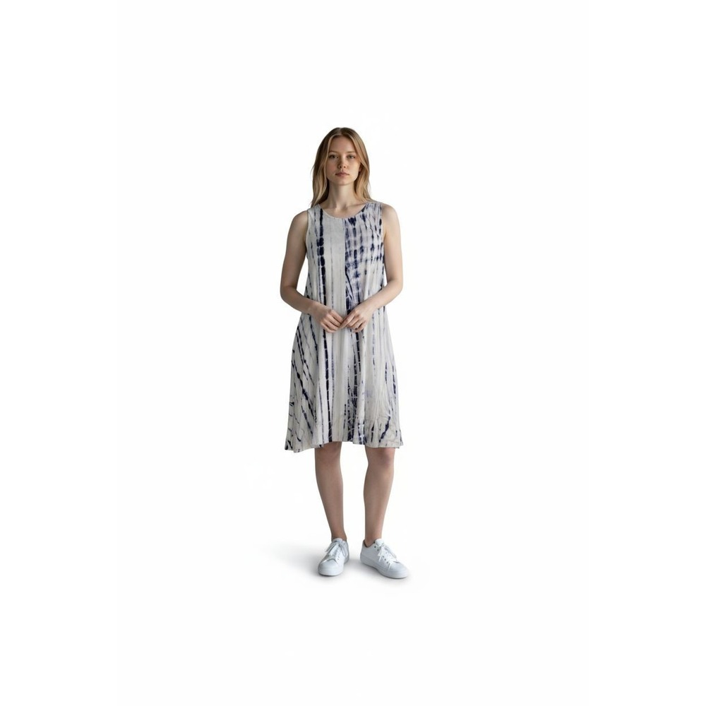 Loveriche Dress Tie Dye Blue Mini Knee Length Dress Cross Strap Back Size S